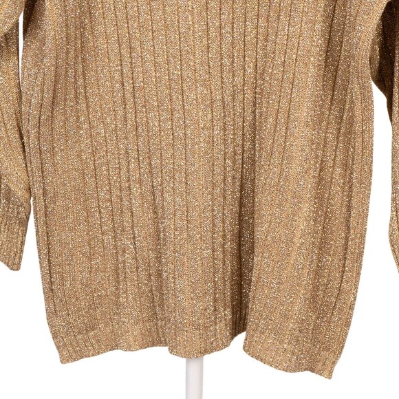 Gold Metallic VTG Sweater L Stretch Long Tunic New Years Eve Sparkle Party Crew - Picture 3 of 5